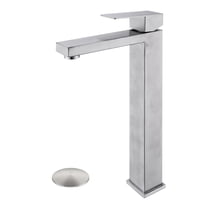 JERFIT Brushed Nickel Single Hole Bathroom Sink Faucet with Pop Up Drain, No-Overflow, Stainless Steel 1-Handle Vessel Lavatory Faucet