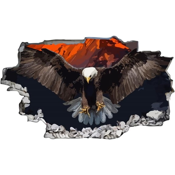3D Broken Wall Flying Bald Eagle Wall Sticker Removable Vinyl Peel and Stick Wall Decals for Teens Bedroom Dorm Basement Playroom Wall Decoration Rented House Apartment Indoor Wall Art Decor