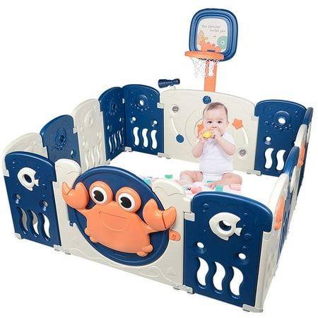 Parc Pour Bebe Cour De Jeu Pour Enfants A 14 Panneaux Avec Cerceau De Basket Ball Et Telescope Cloture De Barriere De Securite Pour Nourrissons Walmart Canada