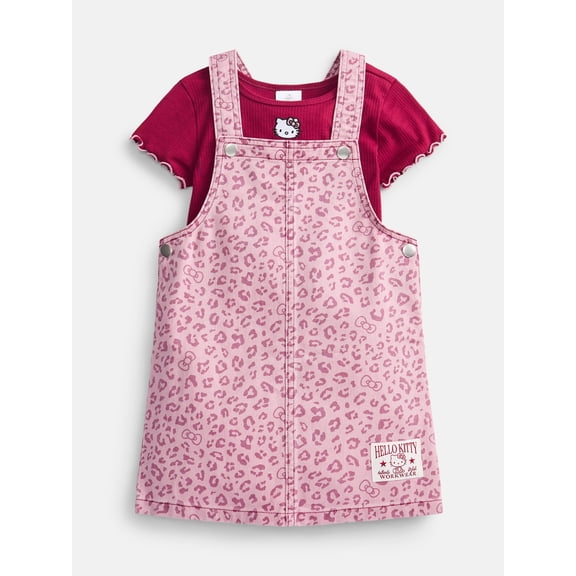 Hello Kitty Girls Graphic Ribbed Tee and Denim Jumper Dress Set, 2 Piece, Sizes 4-12