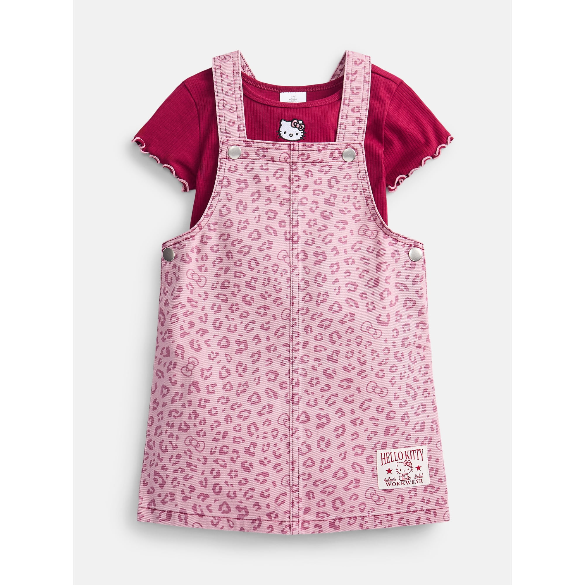 Hello Kitty Girls Graphic Ribbed Tee and Denim Jumper Dress Set, 2 Piece, Sizes 4-12