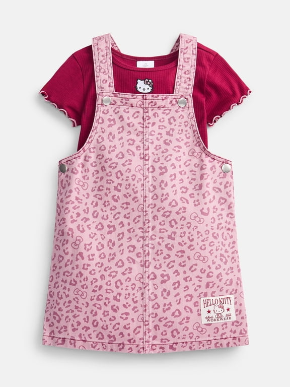 Girls Graphic Ribbed Tee and Denim Jumper Dress Set, 2 Piece, Sizes 4-12