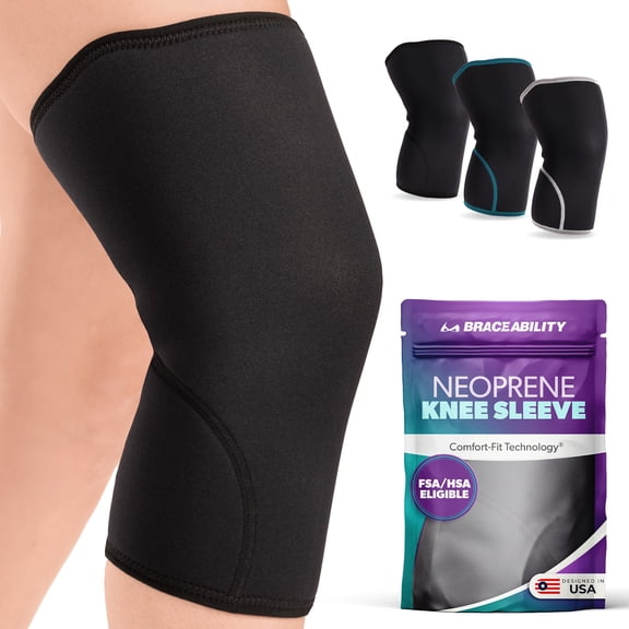 BraceAbility Neoprene Closed Patella Knee Compression Sleeve for Arthritis and Cross Training, Women and Men, 1 Count, Black, Medium