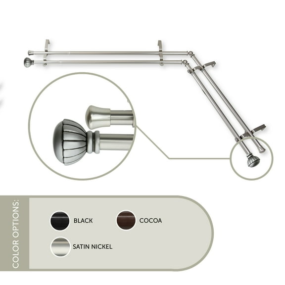 Goblet 13/16 inch Corner Window Double Curtain Rod 120-170" - Satin Nickel
