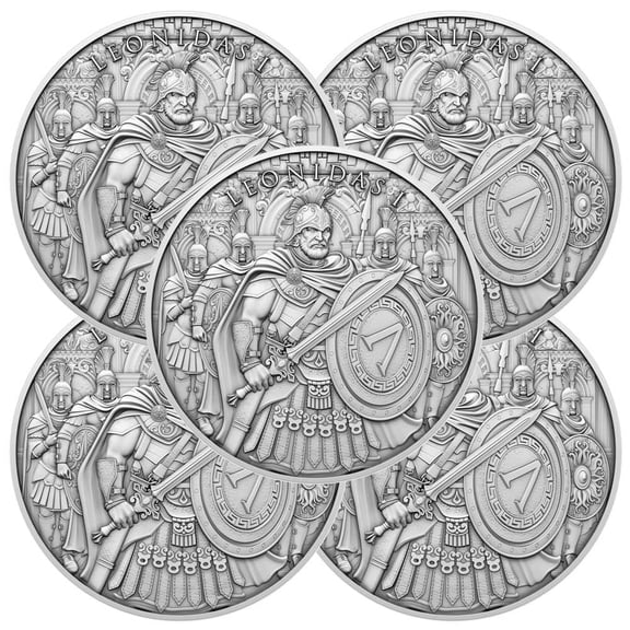 Lot of 5 - 1 Troy oz Leonidas Design .999 Fine Silver Round