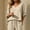 Beige, variant on CYMMPU Women's Summer Linen Blend 2-Piece Outfit, V-Neck 3/4 Sleeve Top with Drawstring Pants, Casual Loungewear Set White XL