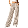 thumbnail image 2 of ClodeEU Women's Drawstring Elastic High Waist Wide Leg Corduroy Pants,Solid Color Loose Casual Trousers With Pockets ,Women's Plus XXL, 2 of 7