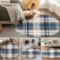 thumbnail image 5 of Round Area Rug 3 Ft, Blue Brown Plaid Washable Non-Slip Circle Carpet for Living Room/Bedroom, Vintage Abstract Stripes Lattice Low-Profile Small Floor Mats Collection Rugs for Indoor, 5 of 7