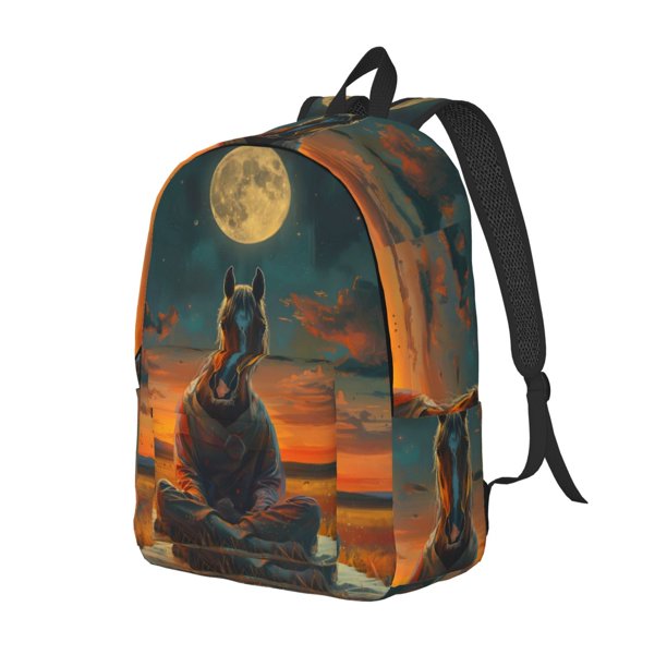Disketp Sunset Prairie Meditating Horse Mochila de Lona Estampada, Mochila Escolar de Viaje Ligera para Estudiantes y Portátil-Small