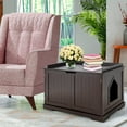 thumbnail image 2 of Costway Cat Litter Box Cabinet Furniture Cat Washroom Storage Bench Brown, 2 of 9