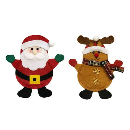 Christmas Spoons 2pcs/set Christmas Cutlery Holders Fork Knife Spoon Bags Pockets Set Christmas Decor Ornaments--Santa + Reindeer ()