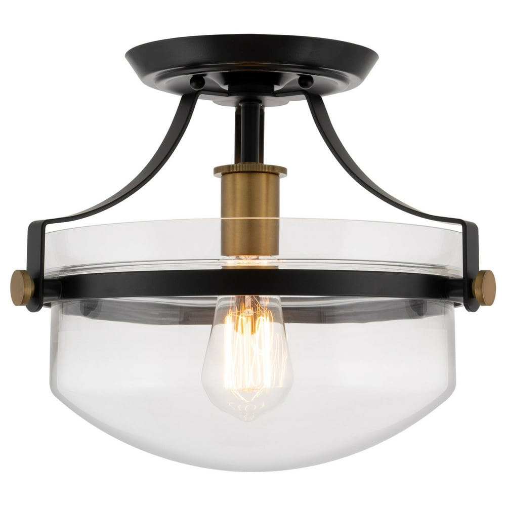Kira Home Zurich 12" Rustic Farmhouse SemiFlush Mount Ceiling Light + Glass Shade, Warm Brass