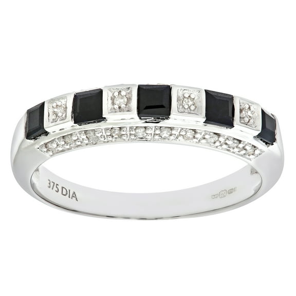 9ct White Gold Jewelco London Diamond Square Sapphire Eternity Ring 2.5mm