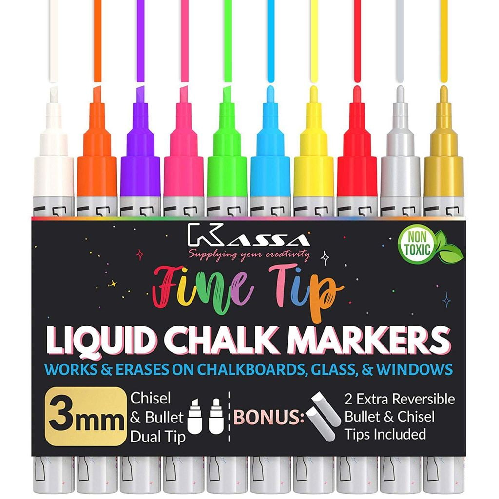 Kassa Bundle of Writing Instrument, Pastel Chalk Markers (12 Pastel Colors)  & Chalkboard Contact Paper Roll (8 Feet w/ 5 Chalks)