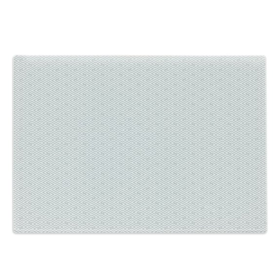 Grey and White Cutting Board, Labyrinth Maze Style Pattern Grid Retro Pattern with Angled Lines, Decorative Tempered Glass Cutting and Serving Board, Large Size, Pale Grey and White, by Ambesonne
