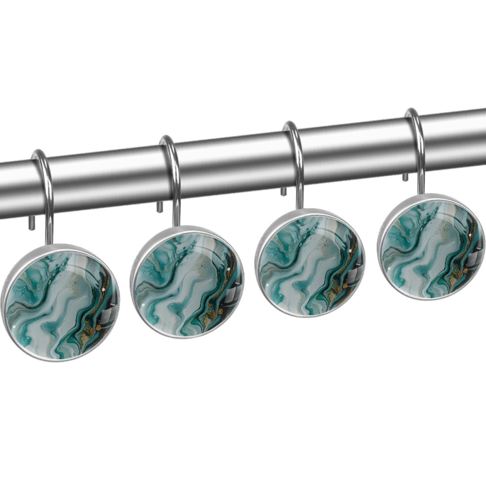 HemaKayy 12 Pcs Decorative Shower Curtain Hooks - Stainless Steel Rings for Bathroom Décor - Easy Glide & Secure Hold - Perfect Decoration for Bathroom Shower Rods - Marble Abstract Texture