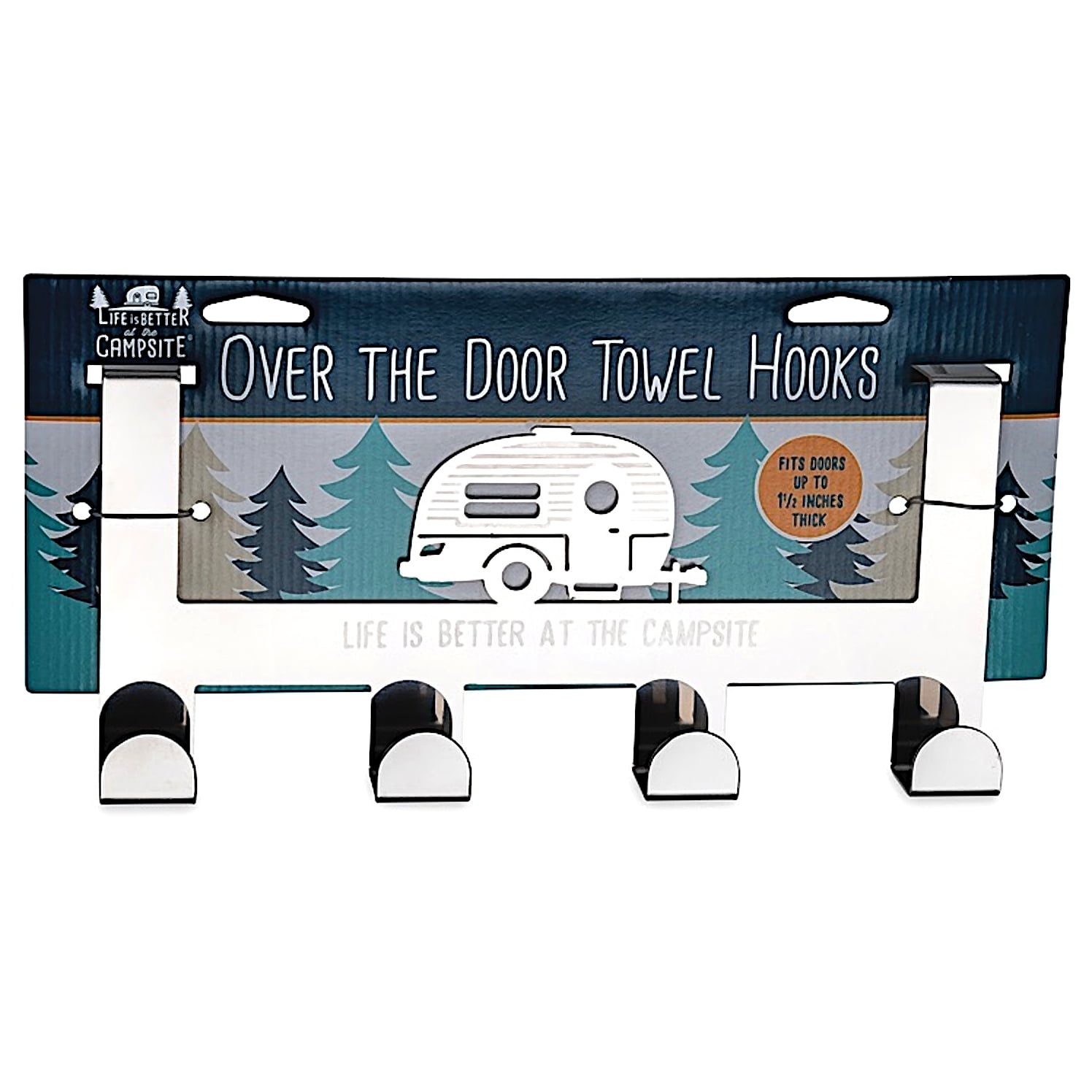 Camco Life is Better at The Campsite Camper/RV Over-the-Door Towel Hanger | Convenient to Use & Fits Up to 1-1/2-Inches Thick Standard Interior Doors (53388)