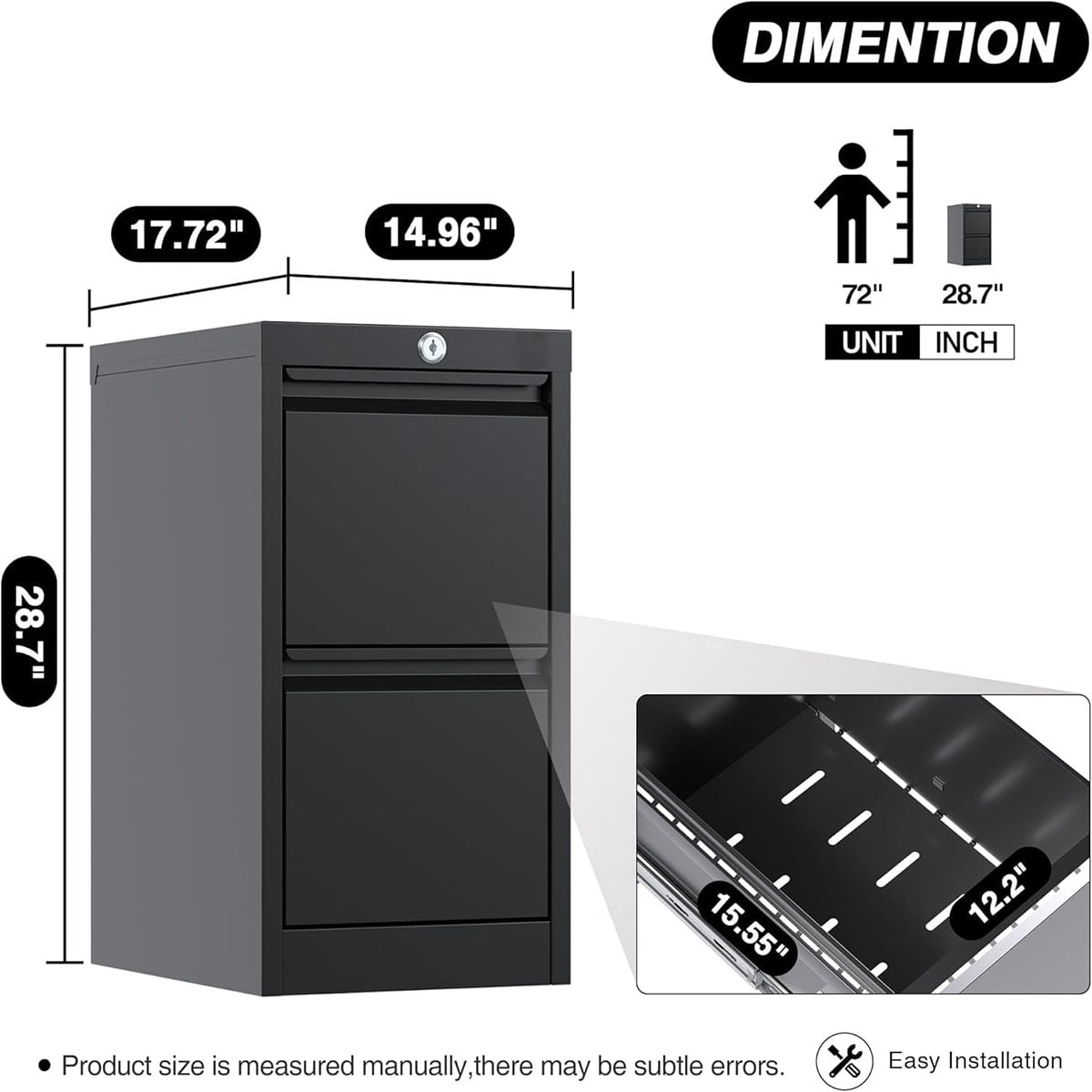 Ataucjin File Cabinet with 2-Drawer Lock,Vertical Metal Filing Cabinet for Letter/Legal Size Documents,Heavy Duty File Storage for Home Office,Requires Assembly