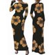 thumbnail image 3 of Vestidos Largos Ajustados con Frunces, de Larga y Estampado Floral para Mujer, para Fiesta, Club y Otoño/. Flores Amarillas XL, 3 of 7