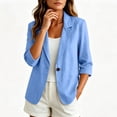 thumbnail image 5 of Hurxie Summer Women’s Linen Blazer Jacket - Lightweight Breathable 3/4 Stretchy Ruched Sleeve Casual Work with Pocket Blue,2XL, 5 of 7