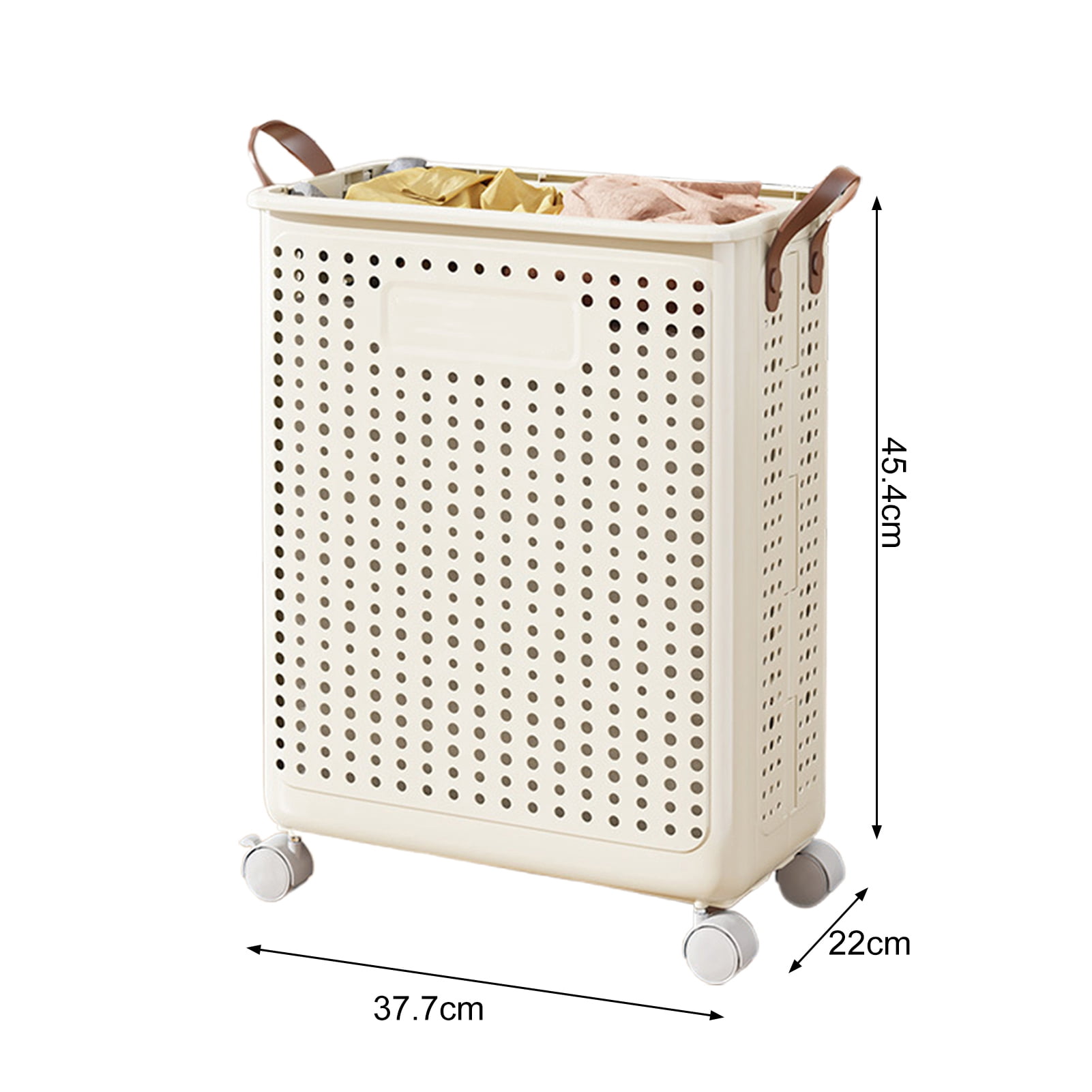 Sioweci Laundry Basket,Large Capacity Dirty Clothes Hamper Laundry Basket with Wheels and Breathable Mesh Holes,Handle Design Waterproof,White,15" x 8.7" x 17.9",1 Pc