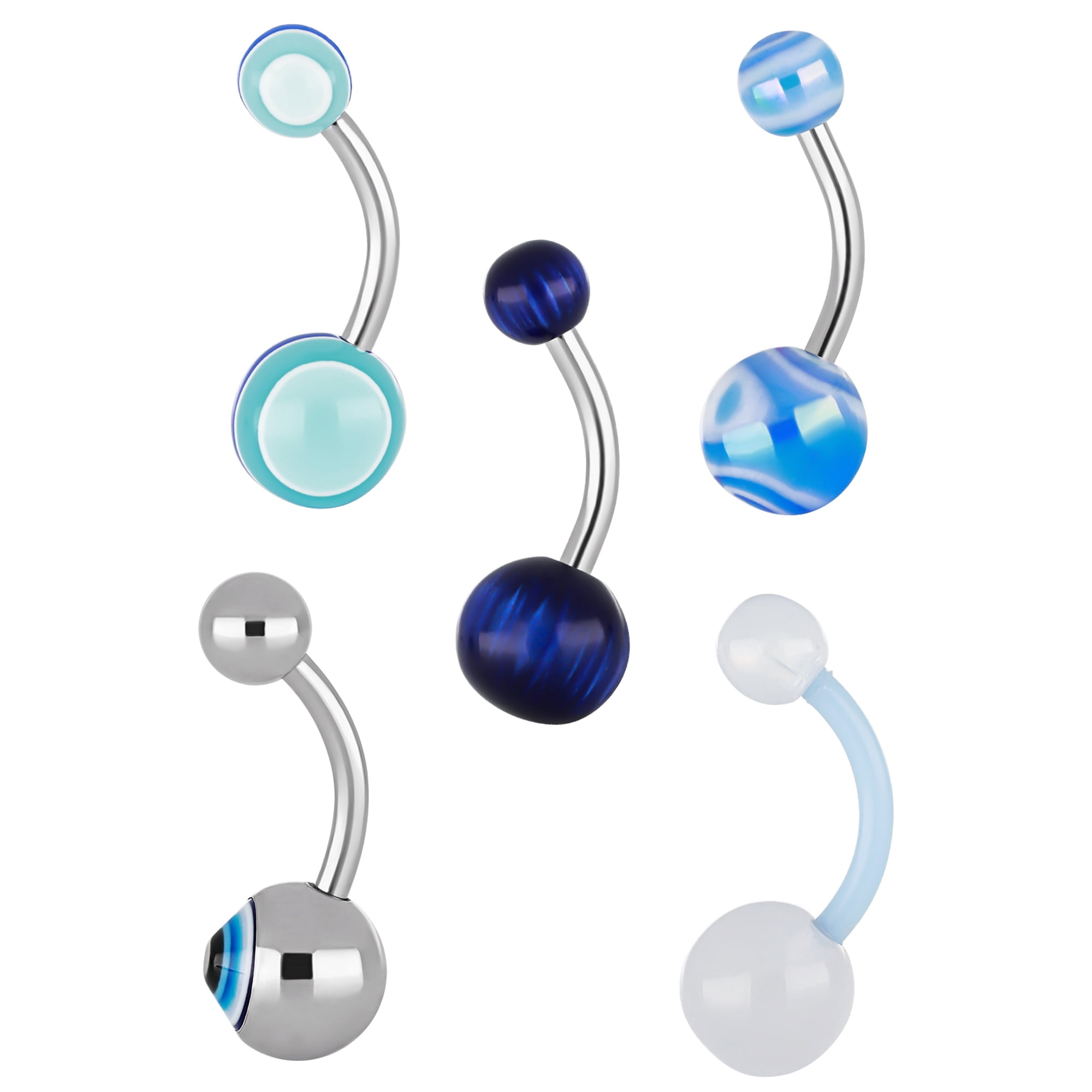 Body Jewelry Women's Stainless Steel 14 Gauge Belly Ring Assorted 5-Pack