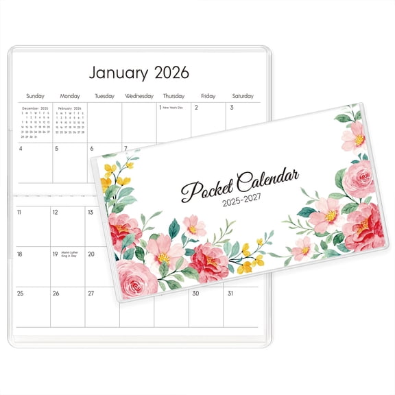 2025 2026 2027 pocket planner, 30 months calendar for purse, small 6.5 x 3.5 inches, waterproof cover, premium paper, floral pattern
