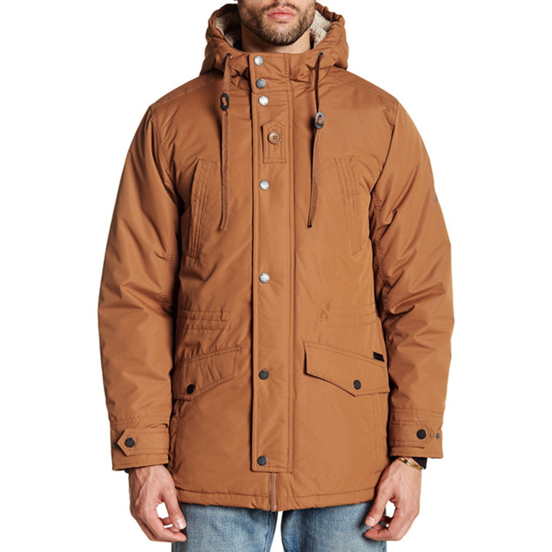 ben sherman men's parka jacket with sherpa hood lining, raw leather, l ...