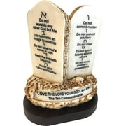 Holy Land Market Ten (10) Commandments Tablets or Decalogue Given to Moses on Mount Horeb - Resin on Wooden Base (6.5 Inches Tall)