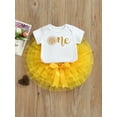 thumbnail image 3 of Newborn Baby Girls Sweet Clothes Sets, Sunflower Letter Print Short Sleeve Romper + Bow Layered Mesh Tutu Skirt Outfits, 3 of 8