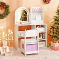 thumbnail image 2 of Kids Vanity Set with LED-Lit Mirror, Kids Table and Chairs with 5 Makeup Accessories, 2-in-1 Toddler Girls Vanity with Writing Table, White, 2 of 10
