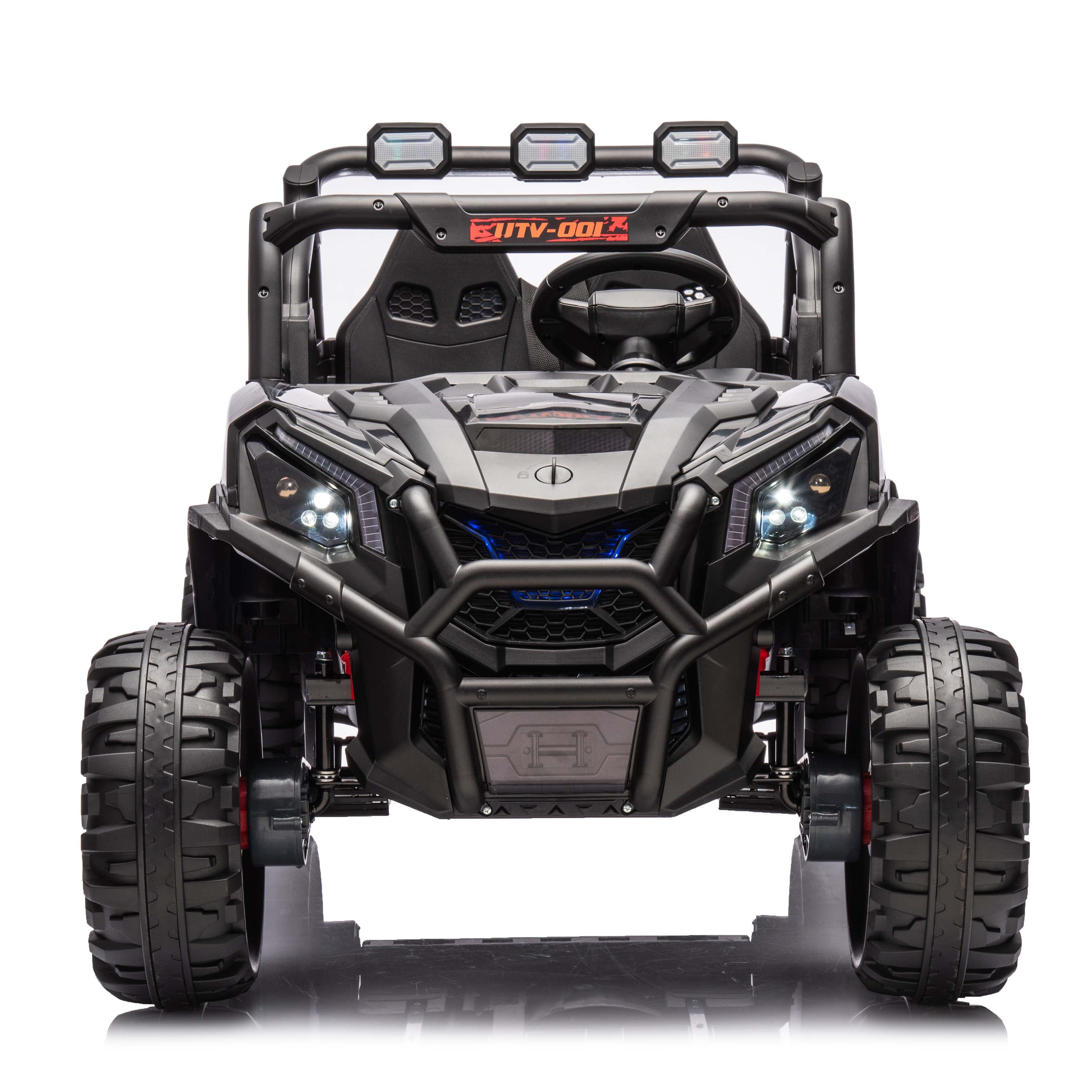 Joyracer 4WD 24 V Ride on Toys UTV with 2 XL Seaters, 4*200W Motor Kid Electric Power Car Wheels with Remote Control, LED Lights, Spring Suspension, 3 Speeds, Bluetooth Music, Black