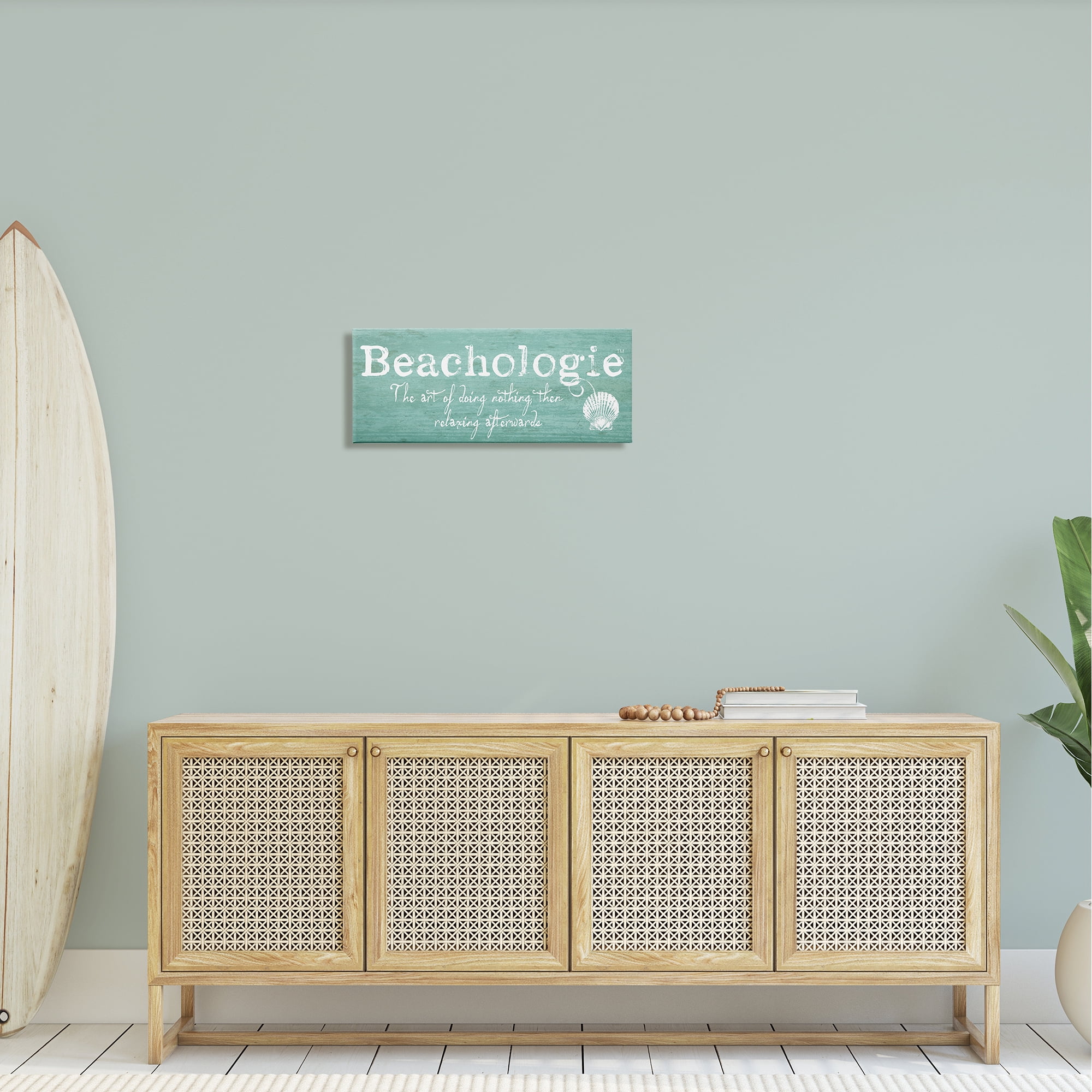 Stupell Industries Beachologie Weathered Sign Clever Grainy Shell Motif Graphic Art Gallery Wrapped Canvas Print Wall Art, Design by Graffitee Studios