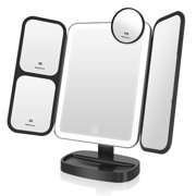 Easehold Makeup Vanity Mirror with Lights 38 LED 1X/2X/5X/10X Magnifying Soft Natural Light Ultra-Thin Stable Base Portable 180 and 90 Rotation Touch Screen Dual Power Supply (Black) Black