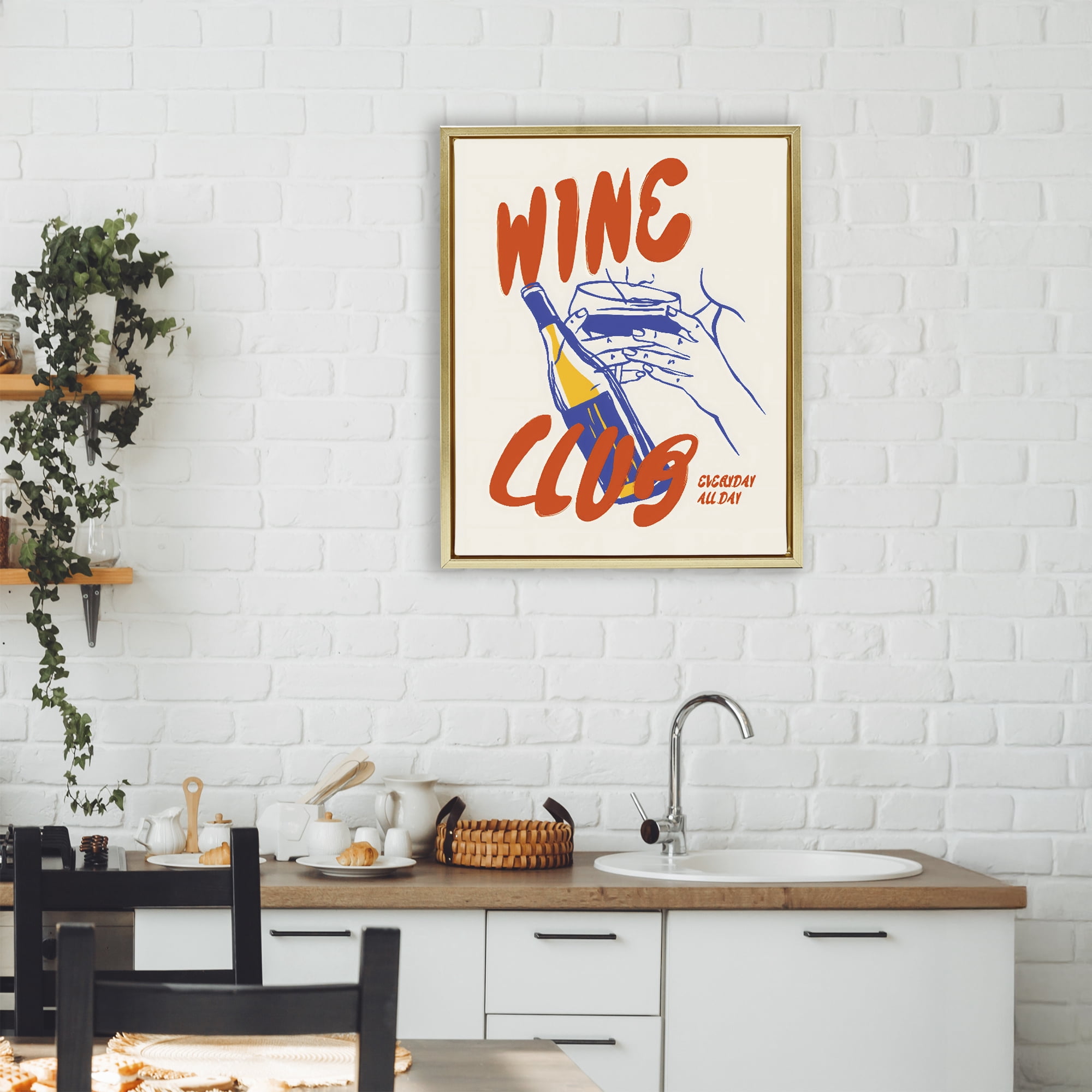 Stupell Industries Wine Club Every Day Gold Framed Floater Canvas Wall Art, design by The Prints Vibe