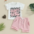 thumbnail image 2 of Bagilaanoe 2pcs Toddler Baby Girl Shorts Set Short Sleeve Letter Print T Shirt Tops + Shorts 6M 12M 18M 24M 3T Kids Casual Summer Clothes, 2 of 7