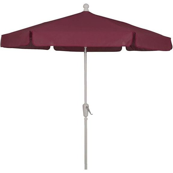 7.5 ft. 6 Rib Crank White Hex Garden Umbrella with Burgundy Vinyl Coated Weave Canopy