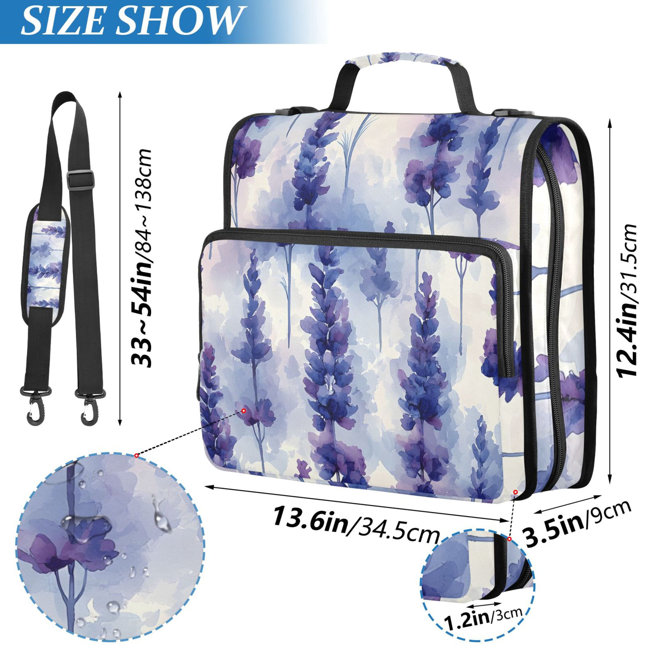 ALAZA Zipper Binder Watercolor Lavender Flower 3 Ring Trapper Keeper File Folder Organizer Bag