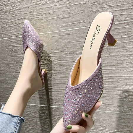 

Heeled Sexy Jewels Slides Mules Crystals Women s Slippers and Ladies Sandals Rhenstone Indoor Shoes Summer 2024 Y Chic Elegant
