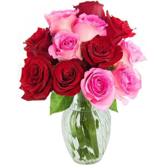 KaBloom : 9 Red Roses and 9 Pink Roses with vase Next-Day Delivery, Gift for Every Occasion.