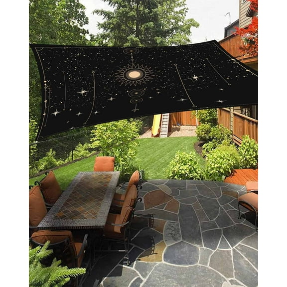 Sun Shade Sail 8x10Ft Boho Mystical Galaxy Sun Moon Stars Black Bohemia Uv Block Sunshade Canopy Outdoor Shade Cover Rectangle Shade Cloth For Patio Garden Yard Deck Pergola
