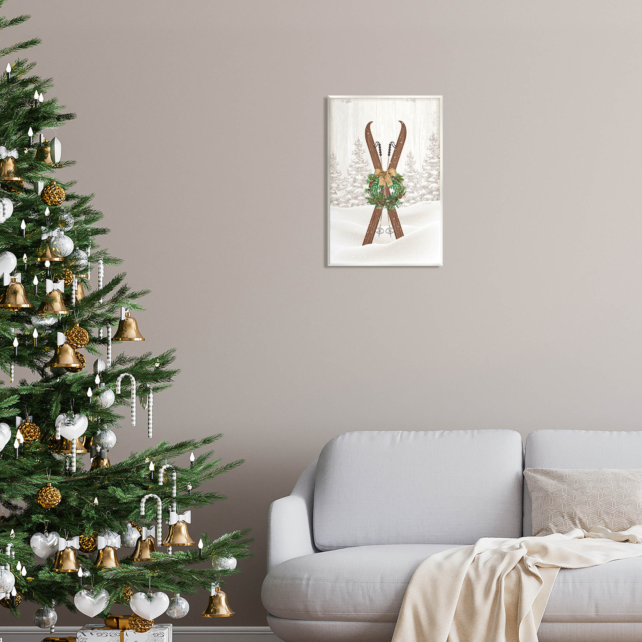 Stupell Industries Winter Skis Holiday Wreath Graphic Art Unframed Art Print Wall Art, Design by Jennifer Pugh