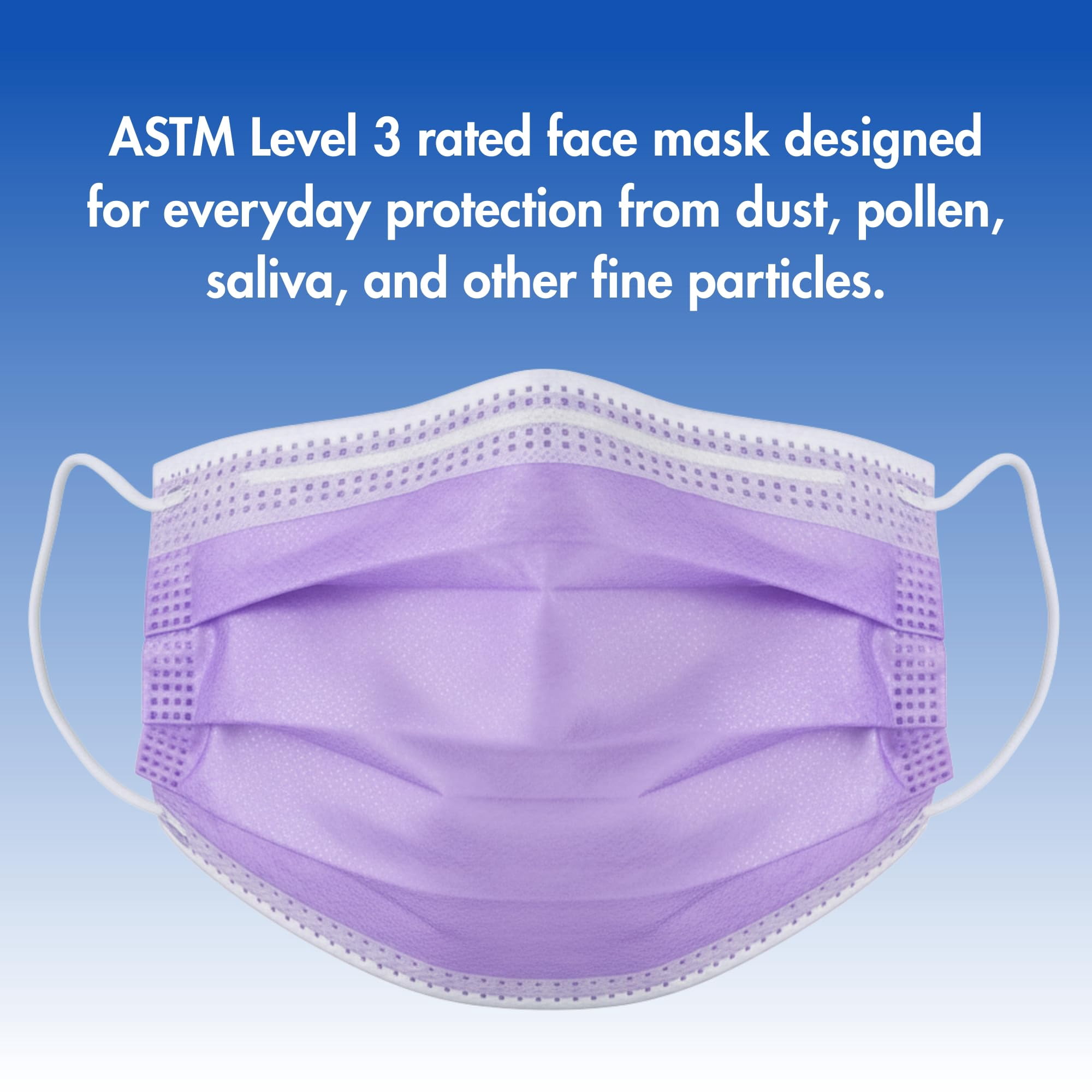 Criterion ASTM Level 3 Disposable Face Mask – Lavender, 3-Ply, Fluid Resistant, Latex-Free, Flat Earloops, Adult, 50/Box - 3 Boxes (150 Total Masks)