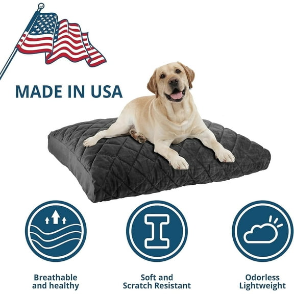 COZY ONE Ultra-Soft Quilted Pet Bed with Removable Velvet Cover,Comfortable Dog Beds for Small Dogs (30x25x4 inch, Dark Gray) - Made in USA