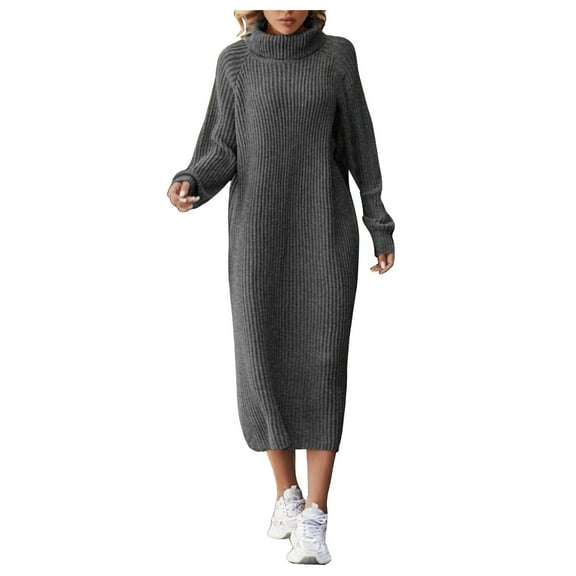 zaveiop Women's Merino Wool Blend Sweater Dress Fashion 2025 Fall Winter Sexy Collar Fur Dress Long Sleeve Ribbed Knit Dress (Dark Gray, S)