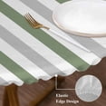 thumbnail image 3 of Sage Green Stripe Round Tablecloth, Fitted Table Cover with Elastic for 45"-54" Round Tables, Geometric Grey White Vertical Striped Table Cloth Outdoor Indoor Dinning Party Waterproof Tablecloths, 3 of 7