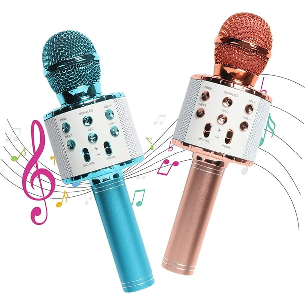 Lot de 2 microphones de karaoké pour enfants, microphone sans fil Bluetooth  avec lumières LED, haut-parleur de karaoké portable pour filles garçons  adultes (bleu et rose rose) bleu et rose rose 