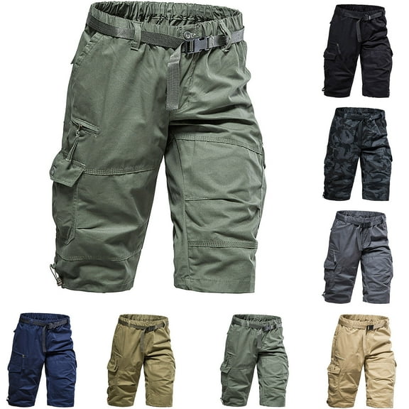 Fengqque Men's Shorts Loose Straight Leg Pants Oversized Multi Pocket Casual Cropped Pants Pure Cotton Shorts Yellow 10(XL)