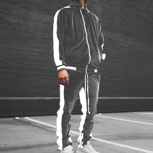 Mikilon Veste Pantalon Deux Pièces en Velours Décontractée de Sport pour Homme Couleur Décontractée