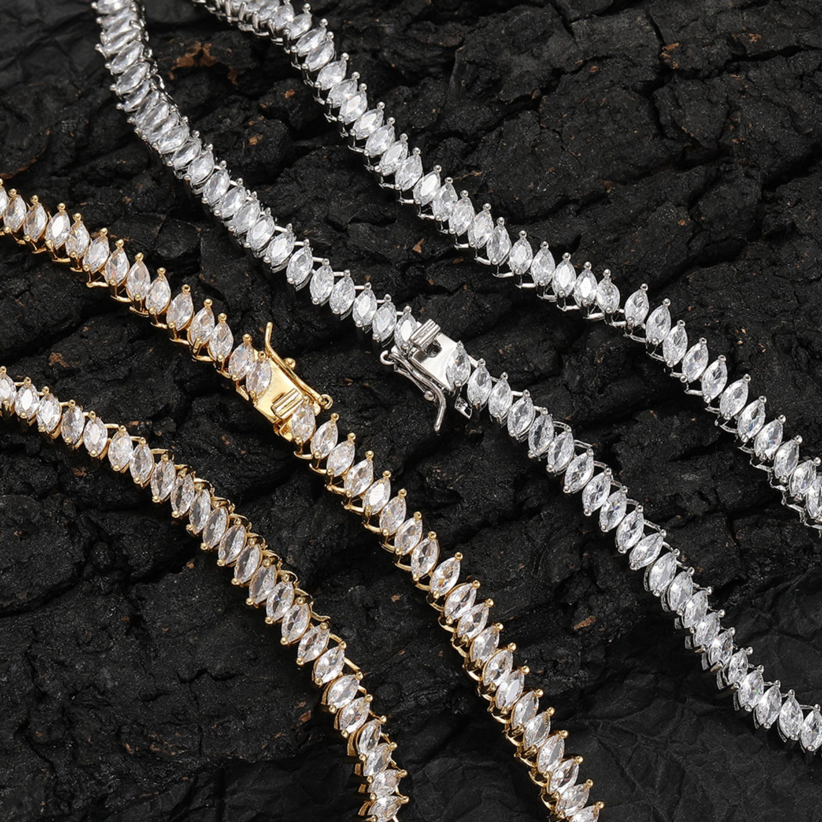 2.5*5MM Tennis Necklace for Women 18K Gold Plated Marquise Cut Lab Diamond Necklace Chain CZ Necklaces for Women Party Prom Jewelry